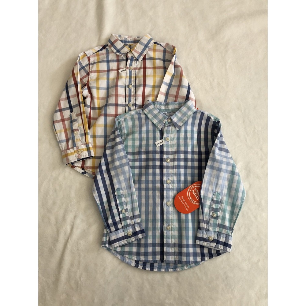 Lot Of Two Wonder Nation Tops 18M Long Sleeve Button-Up Shirt Gingham Plaid Flaw
